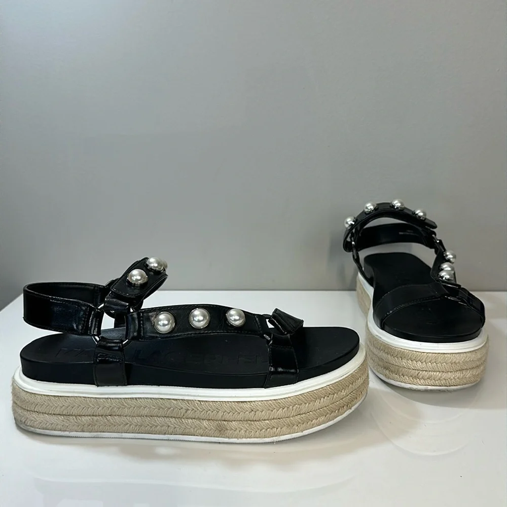 Karl‎ Lagerfeld Paris Patzi Embellished Leather Espadrille Sandals Size 9.5